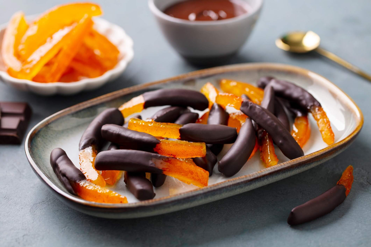 Luxurious candied orange peels dipped in chocolate