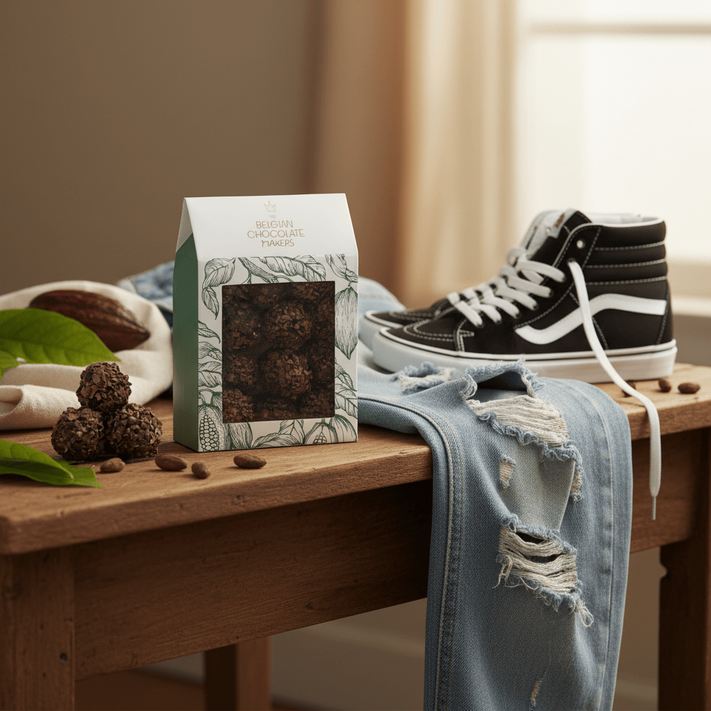 Belgian truffles with cacao nibs: gourmet dark chocolate