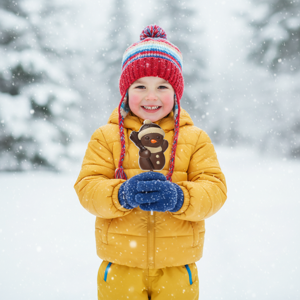 Bonhomme de neige en sucette au chocolat au lait