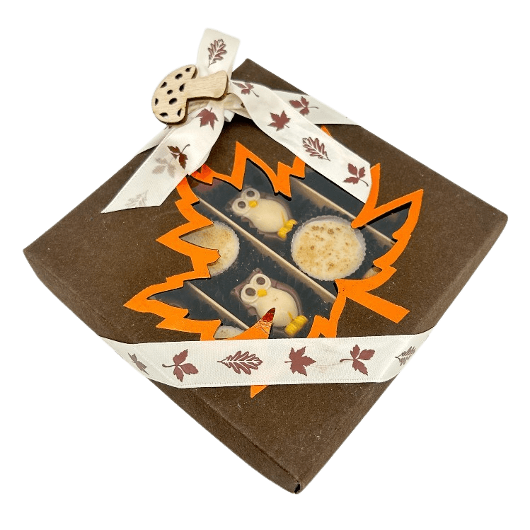 Mix di praline autunnali in una confezione regalo marrone scuro