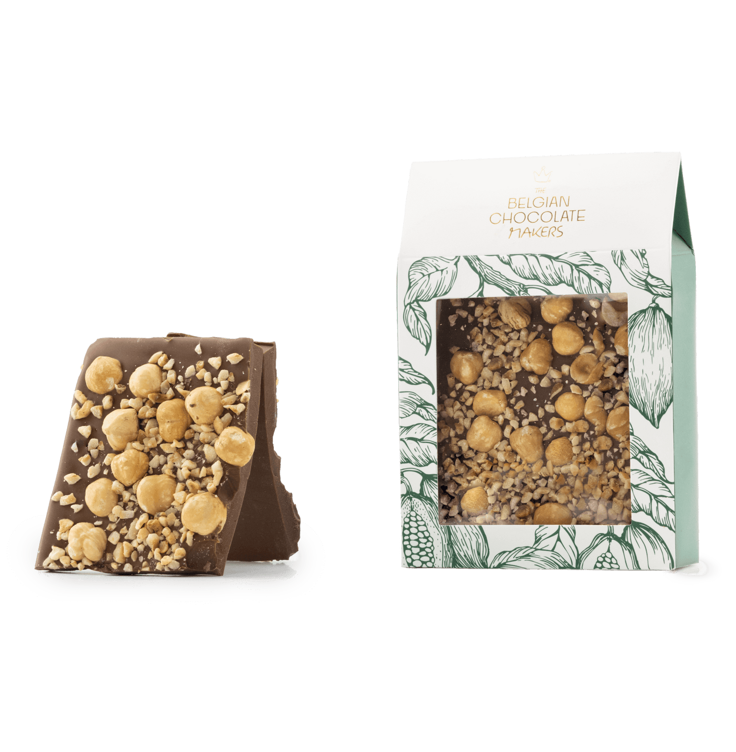 Gebroken melkchocoladerepen met hazelnoten