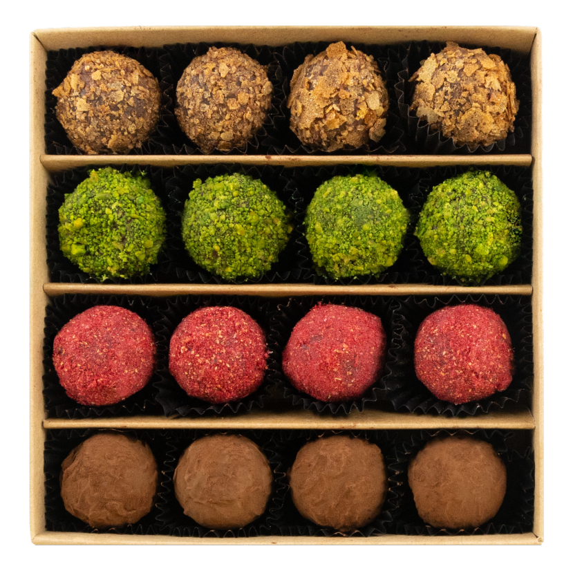 Mix of autumn Belgian truffles in a red gift box