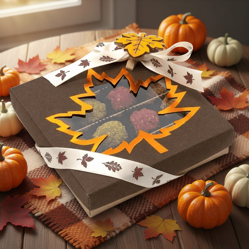 Mix di tartufi belgi autunnali in una confezione regalo marrone scuro