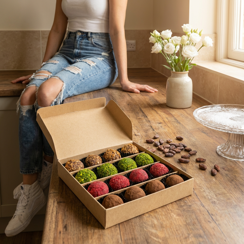 Mix of autumn Belgian truffles in a red gift box