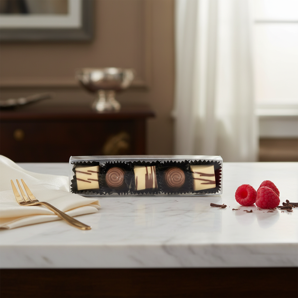 Barrita de pralinés blancos (ganache, caramelo) & pralinés de leche (praliné)