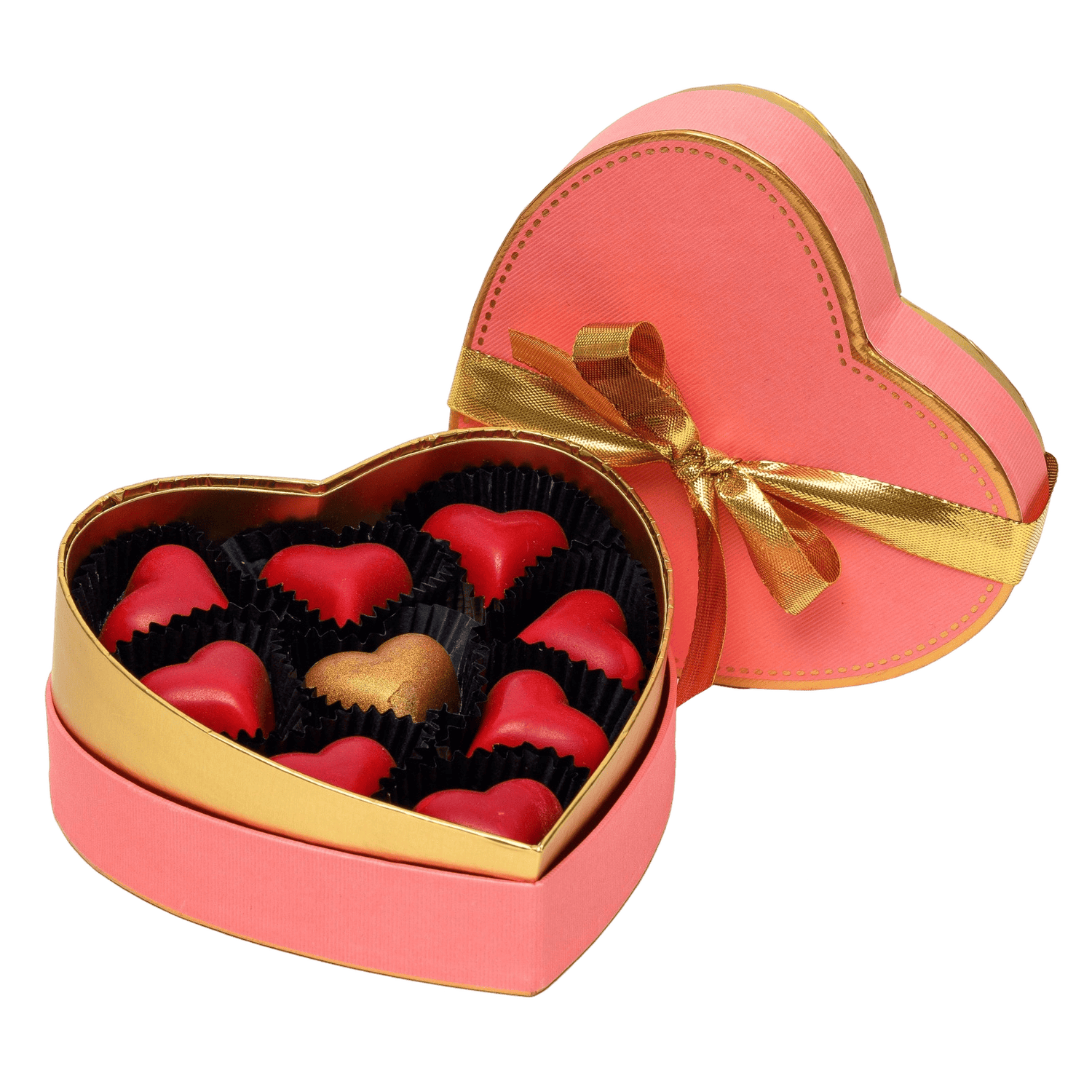 Pink heart box of 9 Belgian pralines 135g 5407008478025 The Belgian Chocolate Makers