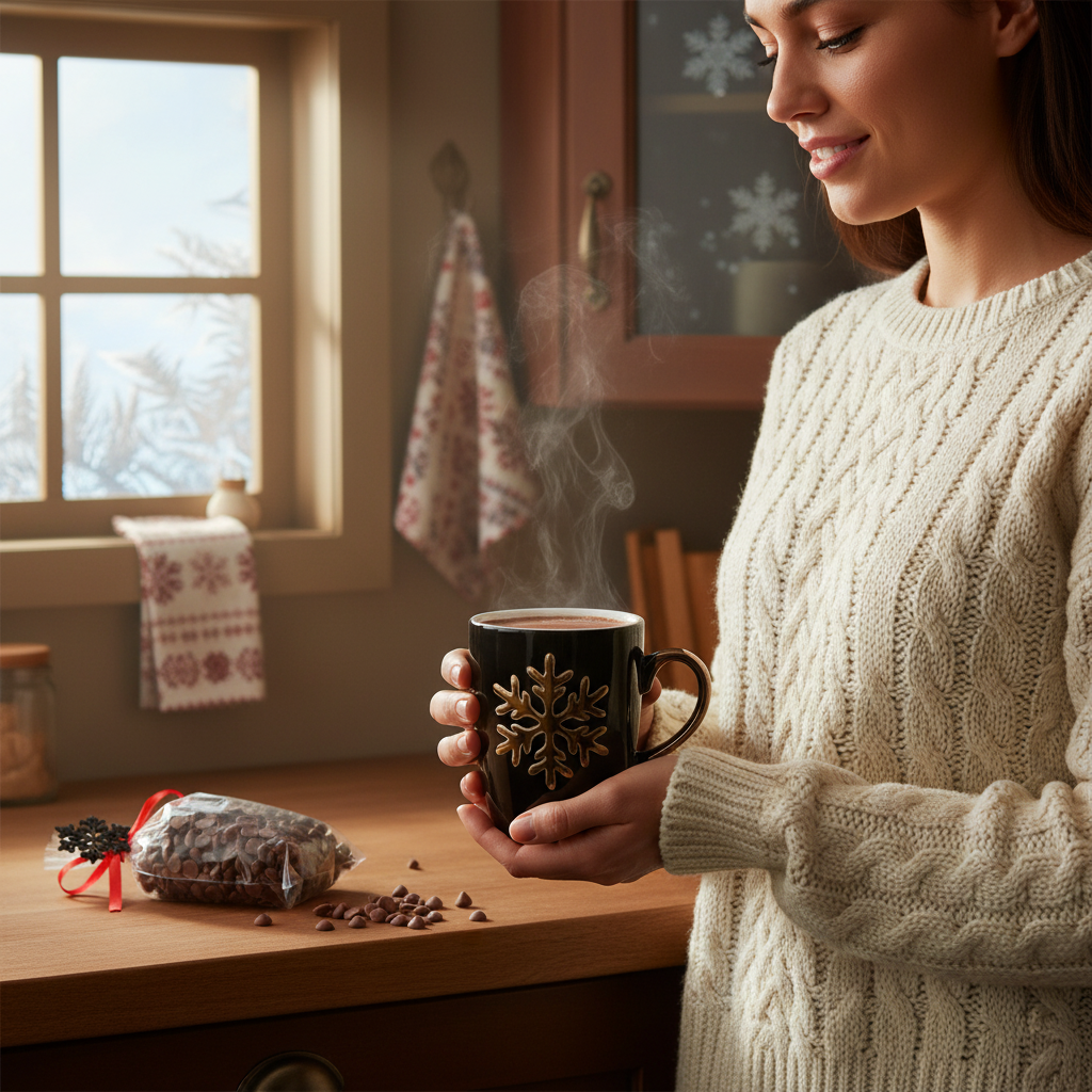Warme pure chocolade in kop sneeuwvlokken (puur) 200 Grs