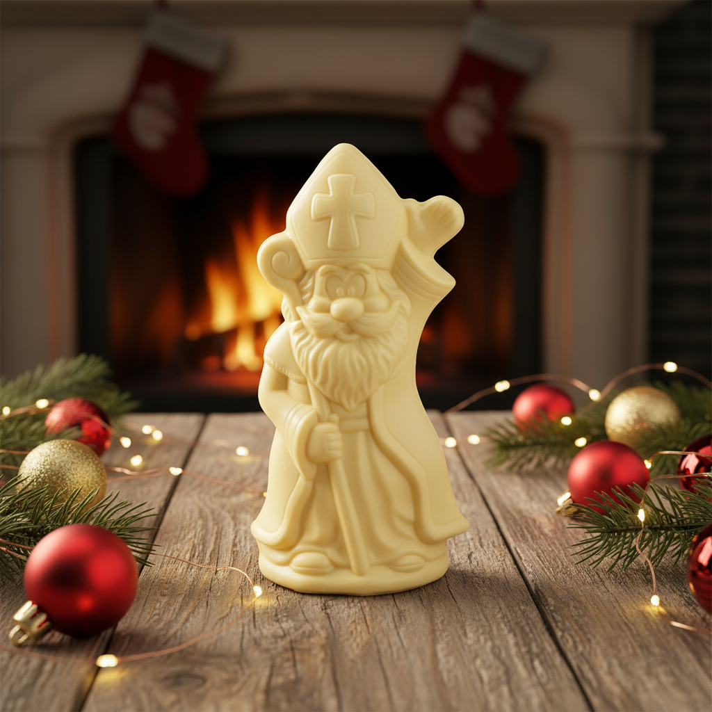 Weißer Schokoladen-Nikolaus mit Zepter 250g