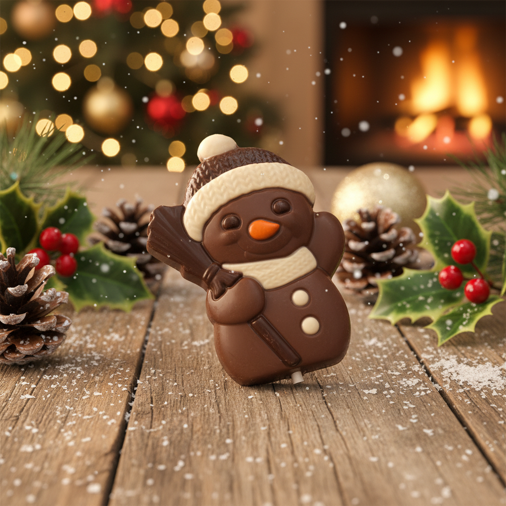 Bonhomme de neige en sucette au chocolat au lait
