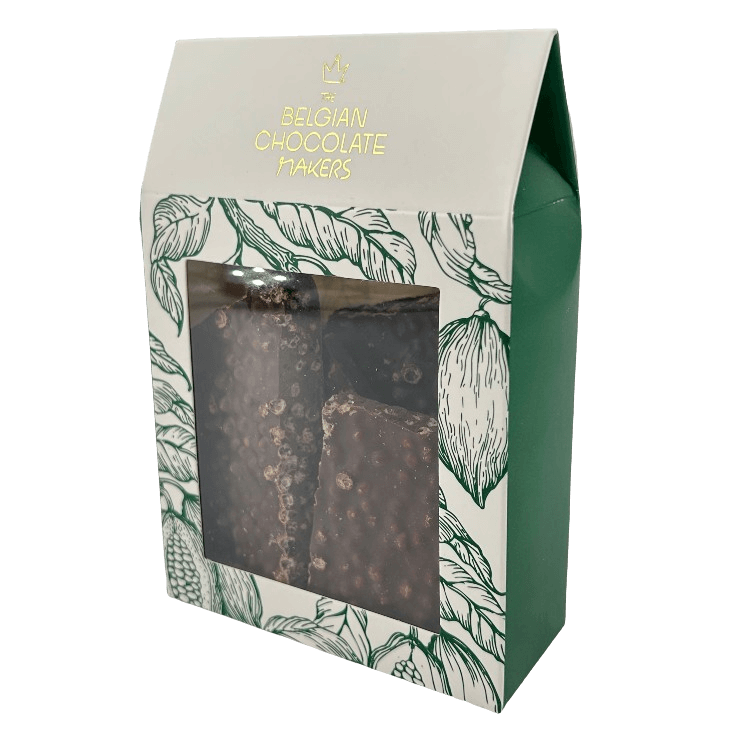 Dark chocolate broken bars with puffed rice