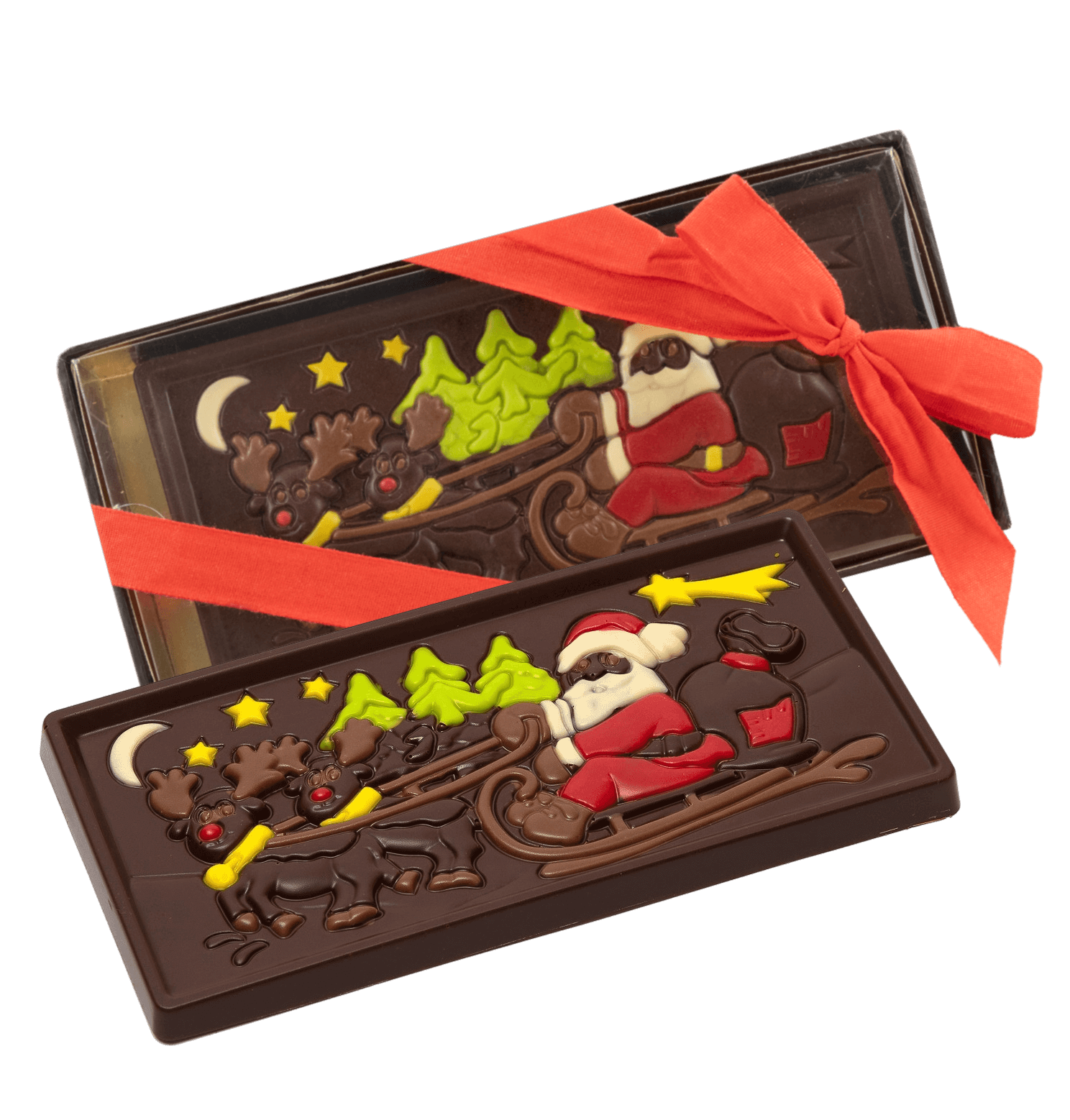 Tablette de chocolat noir Père Noël sur un traîneau 105g