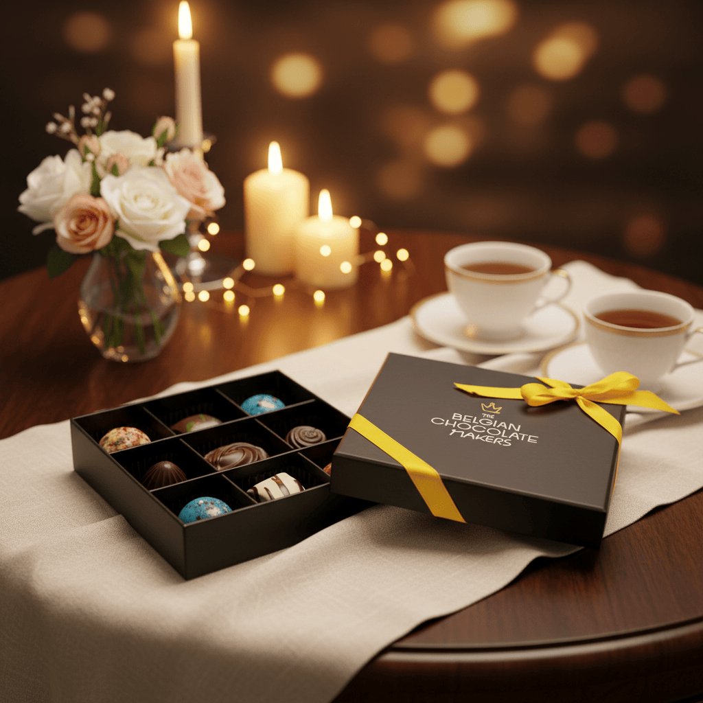 Black temptation box of 9 chocolate pralines 135g 5407008476632 The Belgian Chocolate Makers