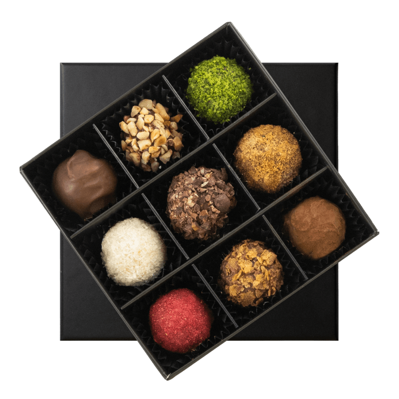 Black temptation box of 9 chocolate truffles 135g 5407008478377 The Belgian Chocolate Makers