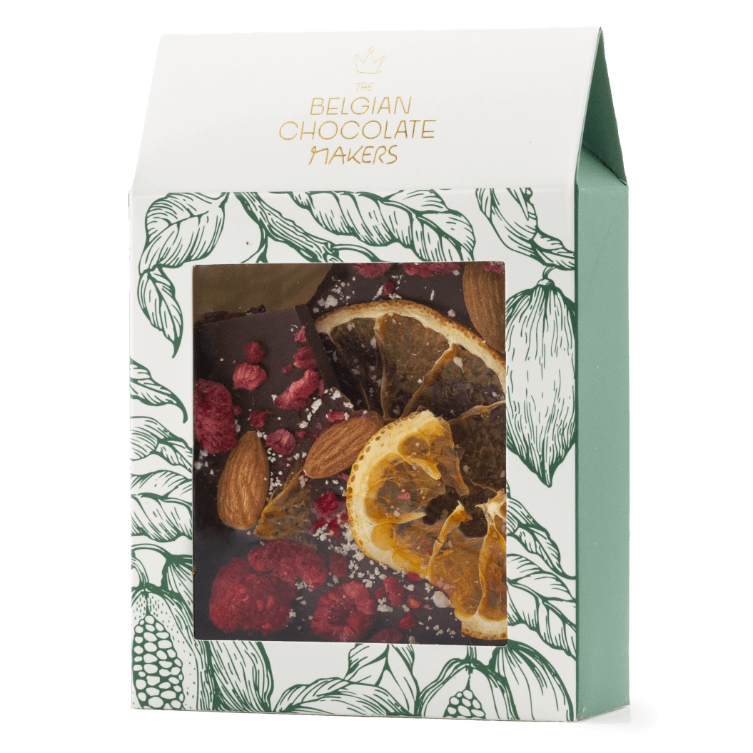 Dark chocolate broken bars with raspberry, almond and orange 5407008479138 The Belgian Chocolate Makers