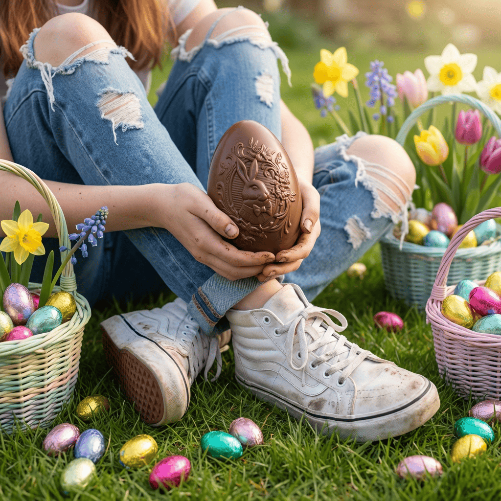 Dark chocolate bunny Easter egg 320g and mini eggs inside 5407008471576 The Belgian Chocolate Makers