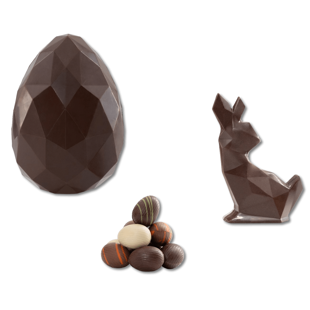 Dark chocolate diamond Easter egg with small eggs inside 220g 5407008471613 The Belgian Chocolate Makers