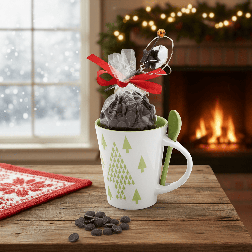 Dark chocolate drops in a Christmas tree mug 200g 5407008471507 The Belgian Chocolate Makers