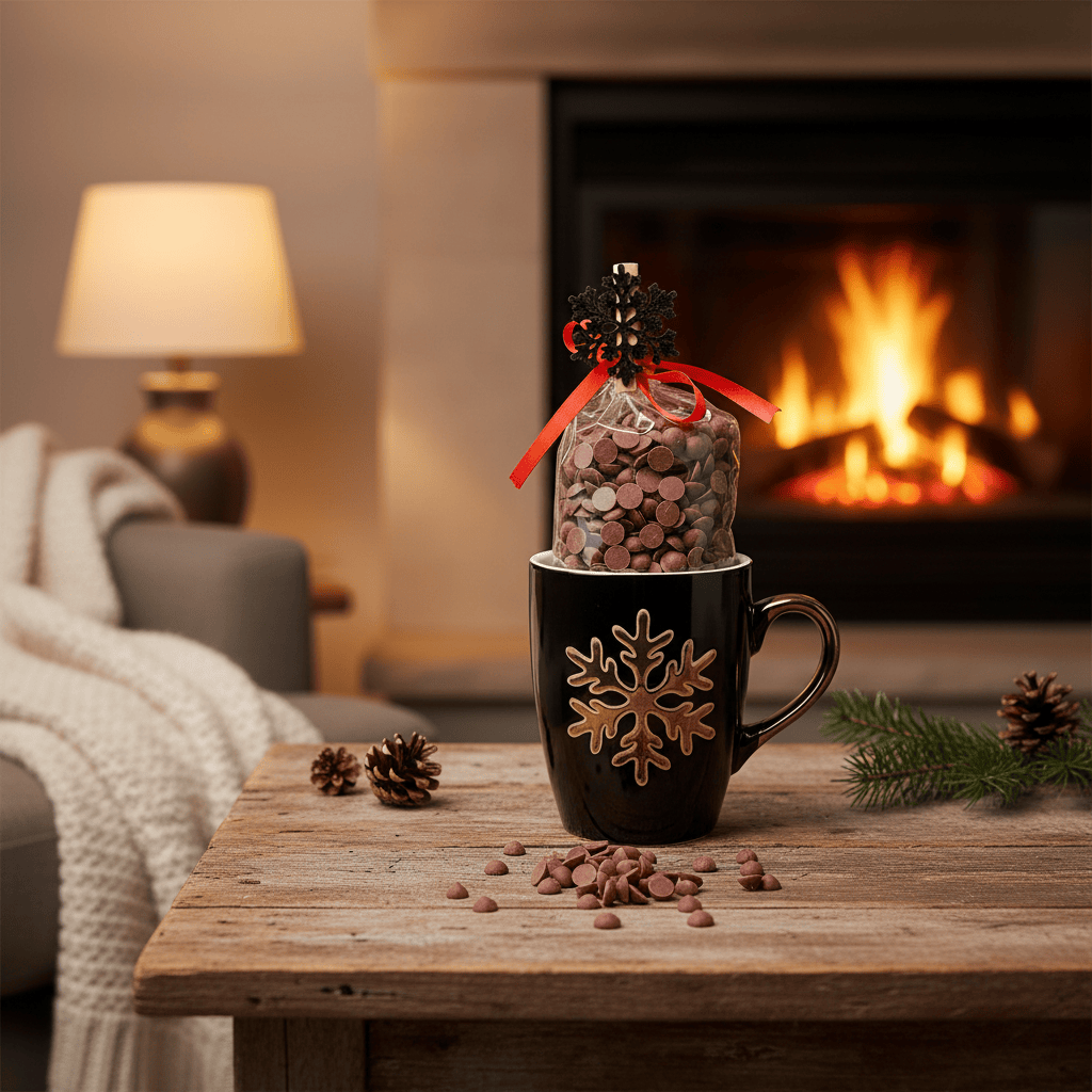 Dark chocolate drops in a snowflake mug 200g 5407008477738 The Belgian Chocolate Makers