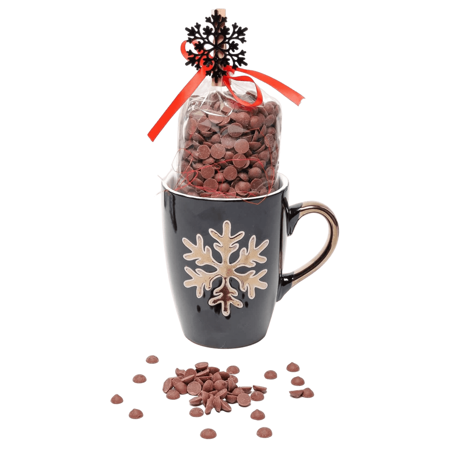 Dark chocolate drops in a snowflake mug 200g 5407008477738 The Belgian Chocolate Makers