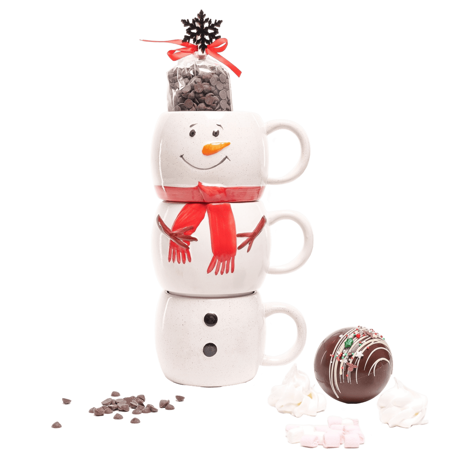 Dark chocolate drops in three snowman mugs 200g 5407008471521 The Belgian Chocolate Makers