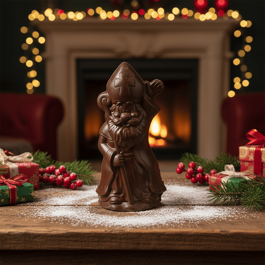 Dark chocolate Saint Nicholas with sceptre 250g 5407008471354 The Belgian Chocolate Makers