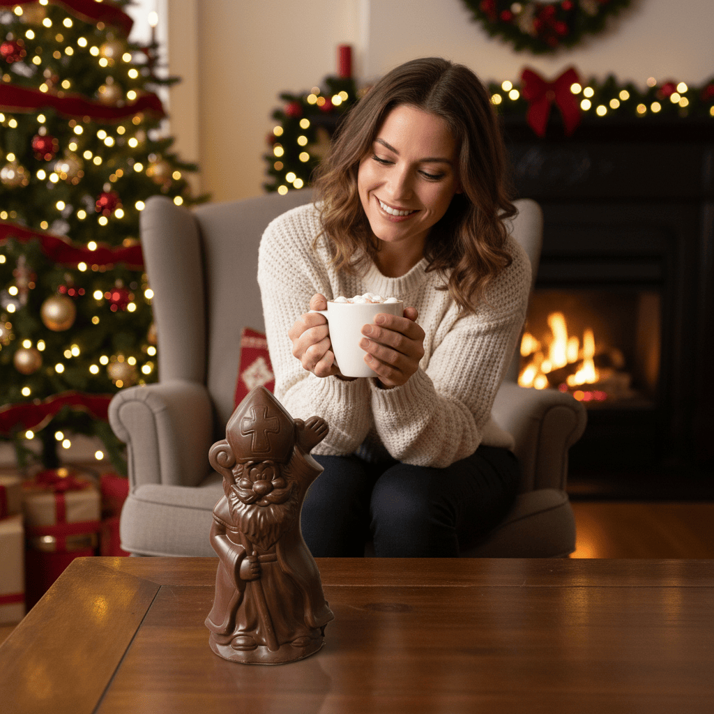 Dark chocolate Saint Nicholas with sceptre 250g 5407008471354 The Belgian Chocolate Makers