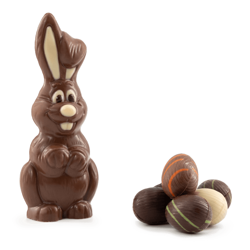 Easter chocolate eggs (20) with chocolate bunny 5407008478117 The Belgian Chocolate Makers