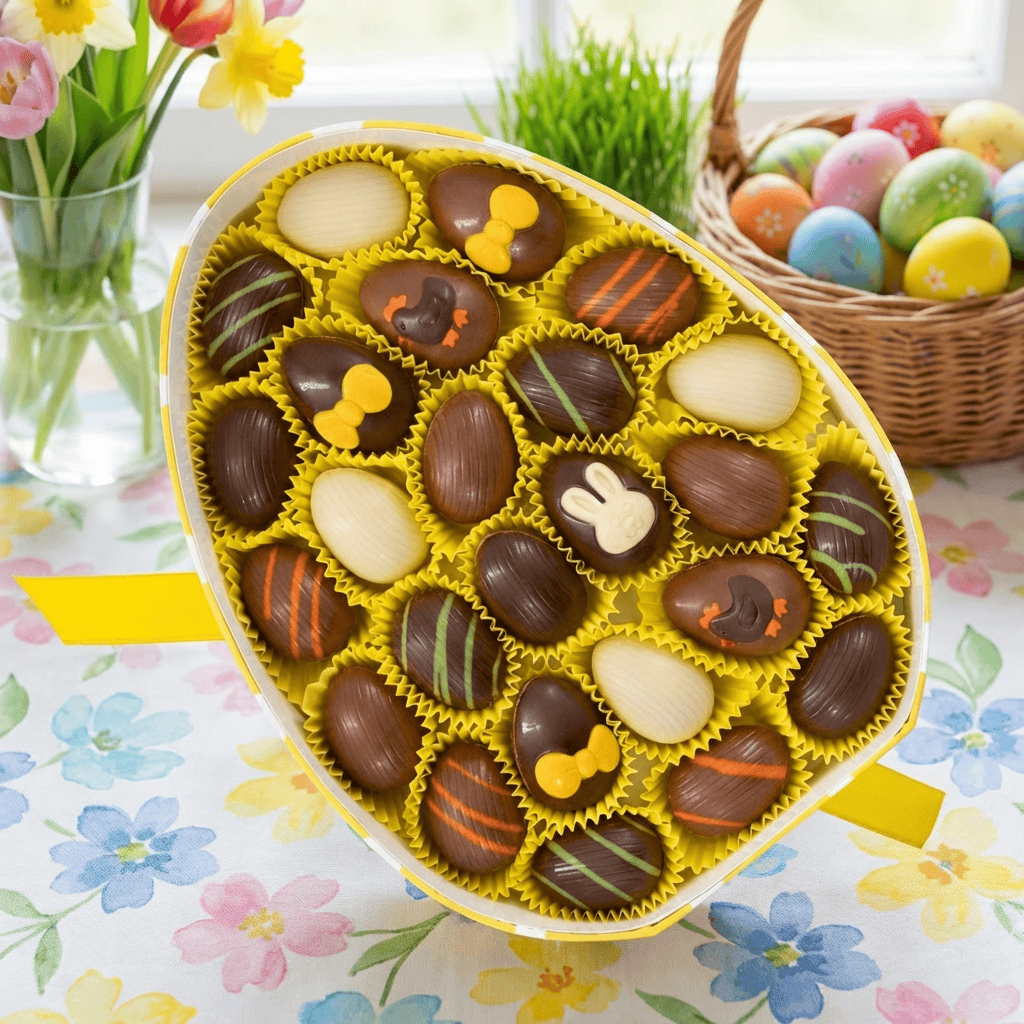 Eggbox of 25 Easter pralines 200g 5407008479589 The Belgian Chocolate Makers