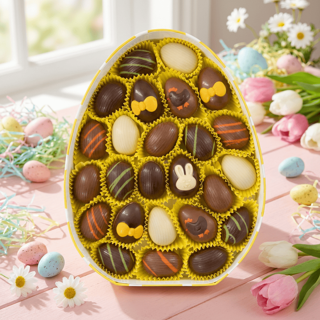 Eggbox of 25 Easter pralines 200g 5407008479589 The Belgian Chocolate Makers
