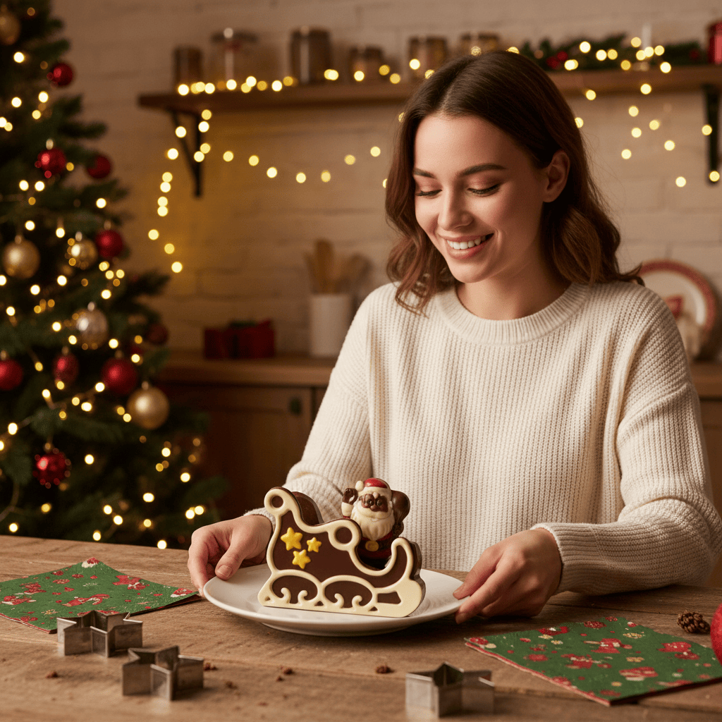 Festive dark chocolate Santa in a sleigh 180g 5407008479442 The Belgian Chocolate Makers