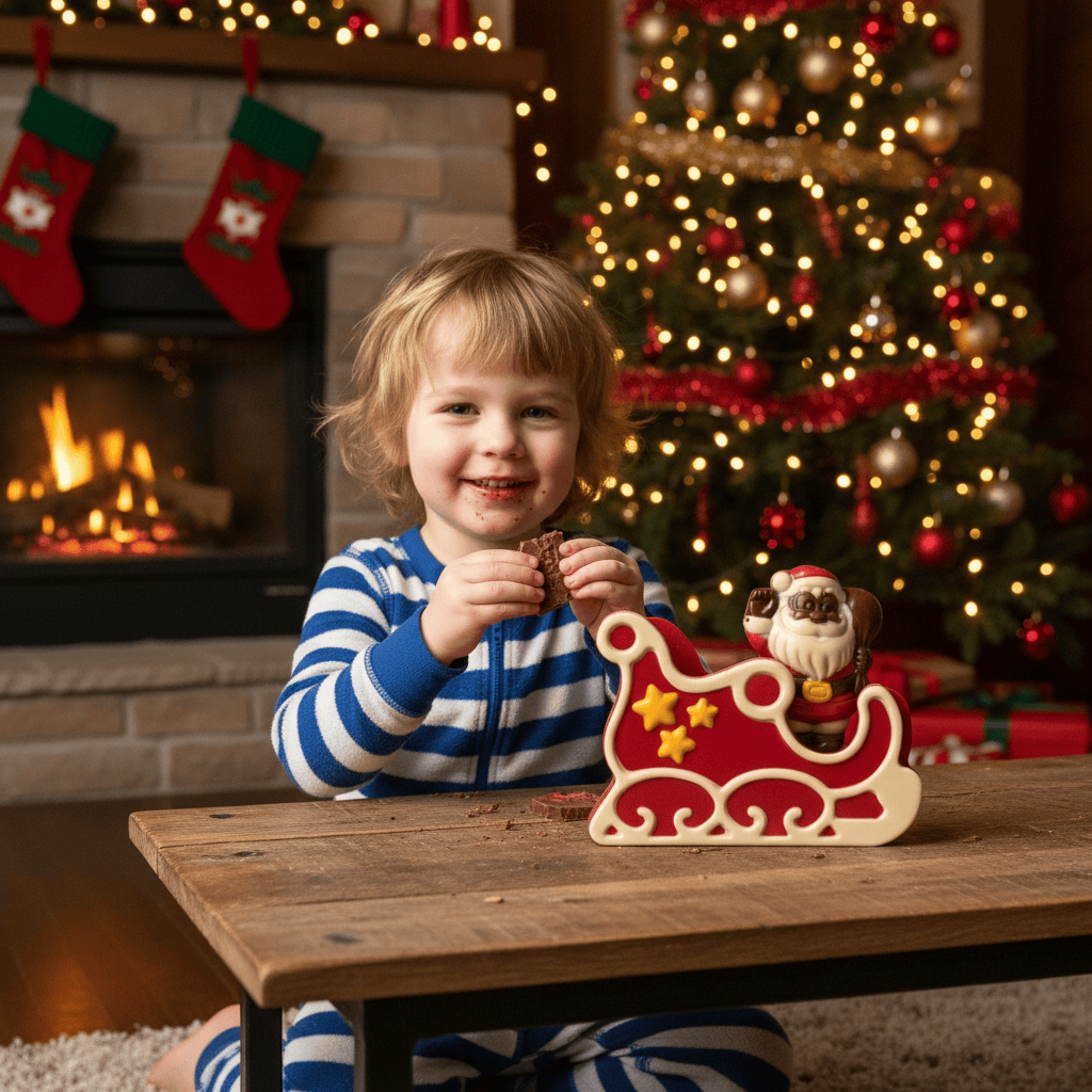 Festive white chocolate Santa in a sleigh 180g 5407008479459 The Belgian Chocolate Makers