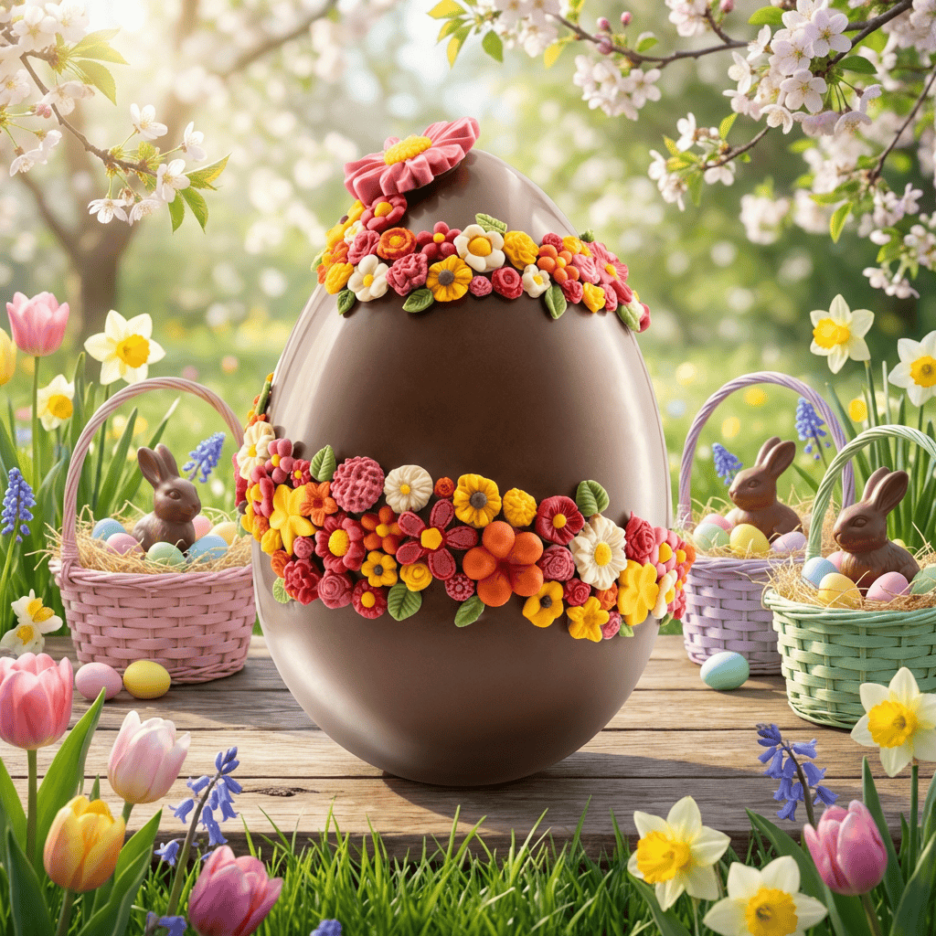 Flowers Easter egg milk chocolate 500g with mini eggs inside 5407008478155 The Belgian Chocolate Makers