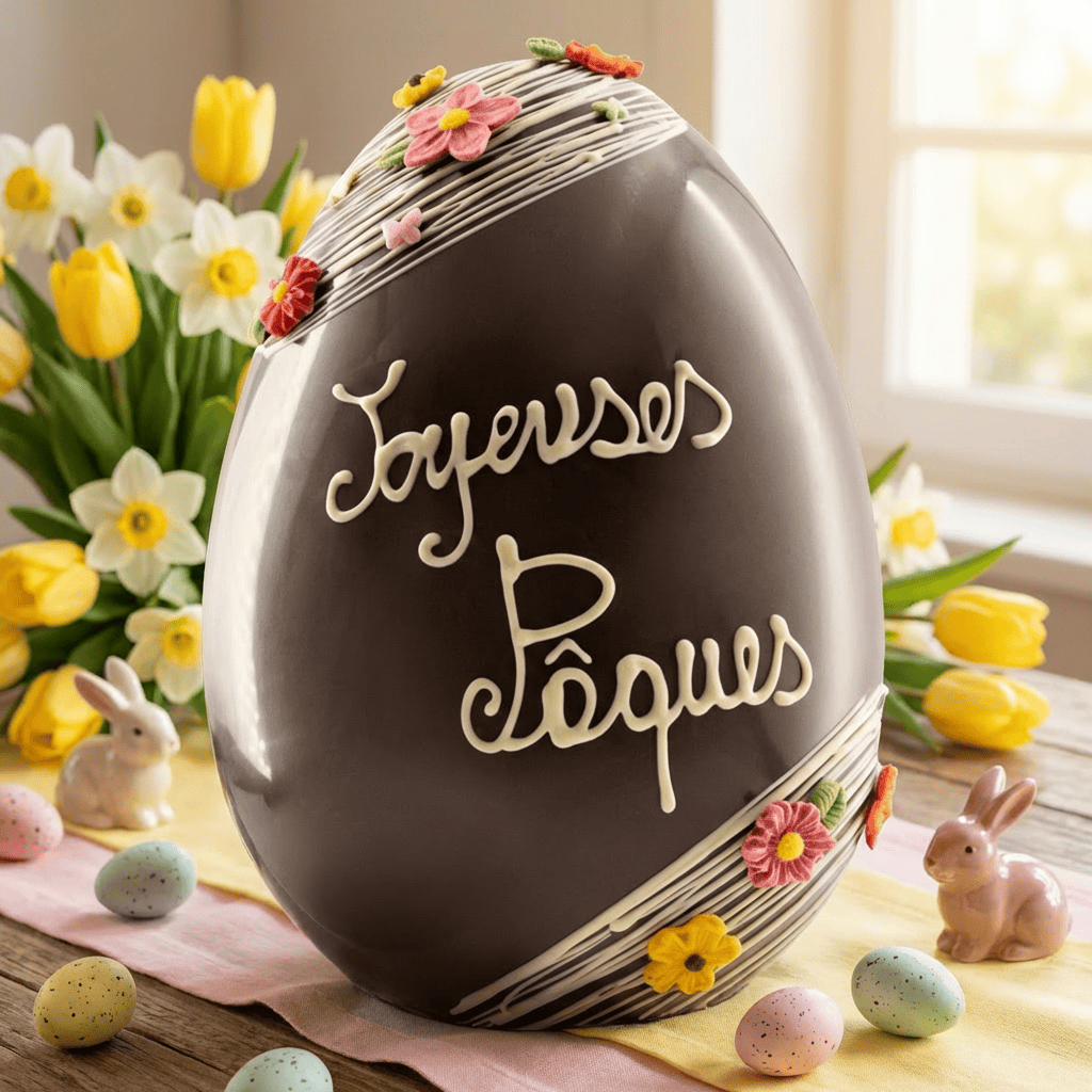 Joyeuses Pâques dark chocolate giant Easter egg 3.5kg 5407008479657 The Belgian Chocolate Makers
