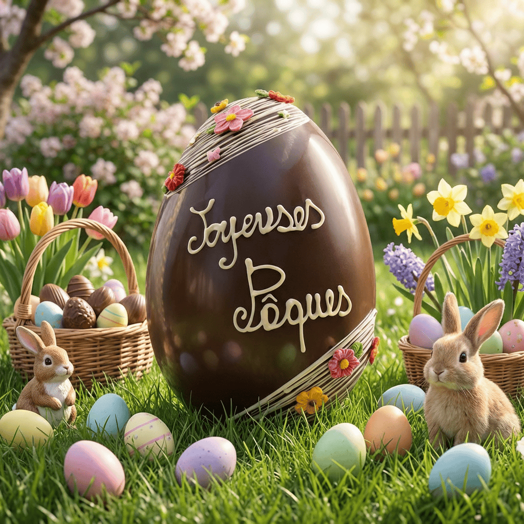 Joyeuses Pâques dark chocolate giant Easter egg 3.5kg 5407008479657 The Belgian Chocolate Makers