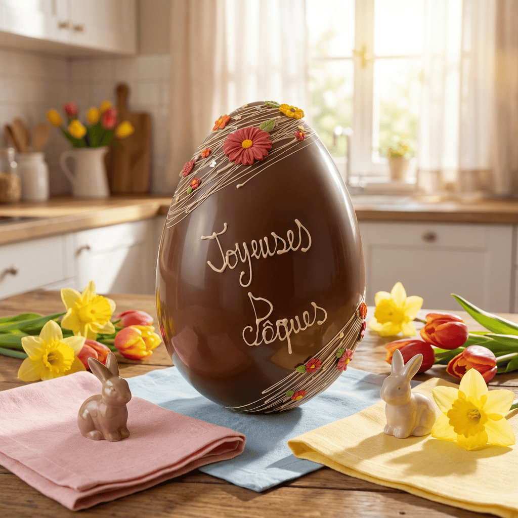 Joyeuses Pâques milk chocolate giant Easter egg 3.5kg 5407008479664 The Belgian Chocolate Makers