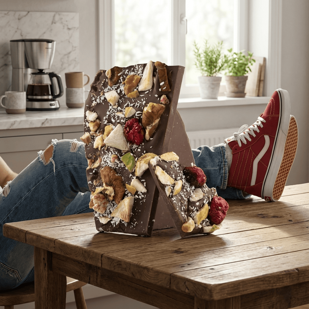 Milk chocolate broken bars with fig, lemon, cranberry, walnut, coconut 5407008479558 The Belgian Chocolate Makers