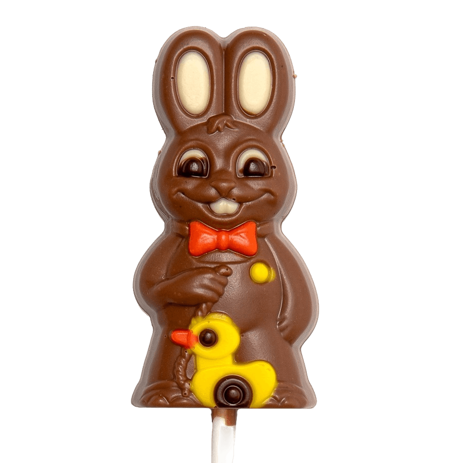 Milk chocolate bunny with duck lollipop 20g 5407008477523 The Belgian Chocolate Makers
