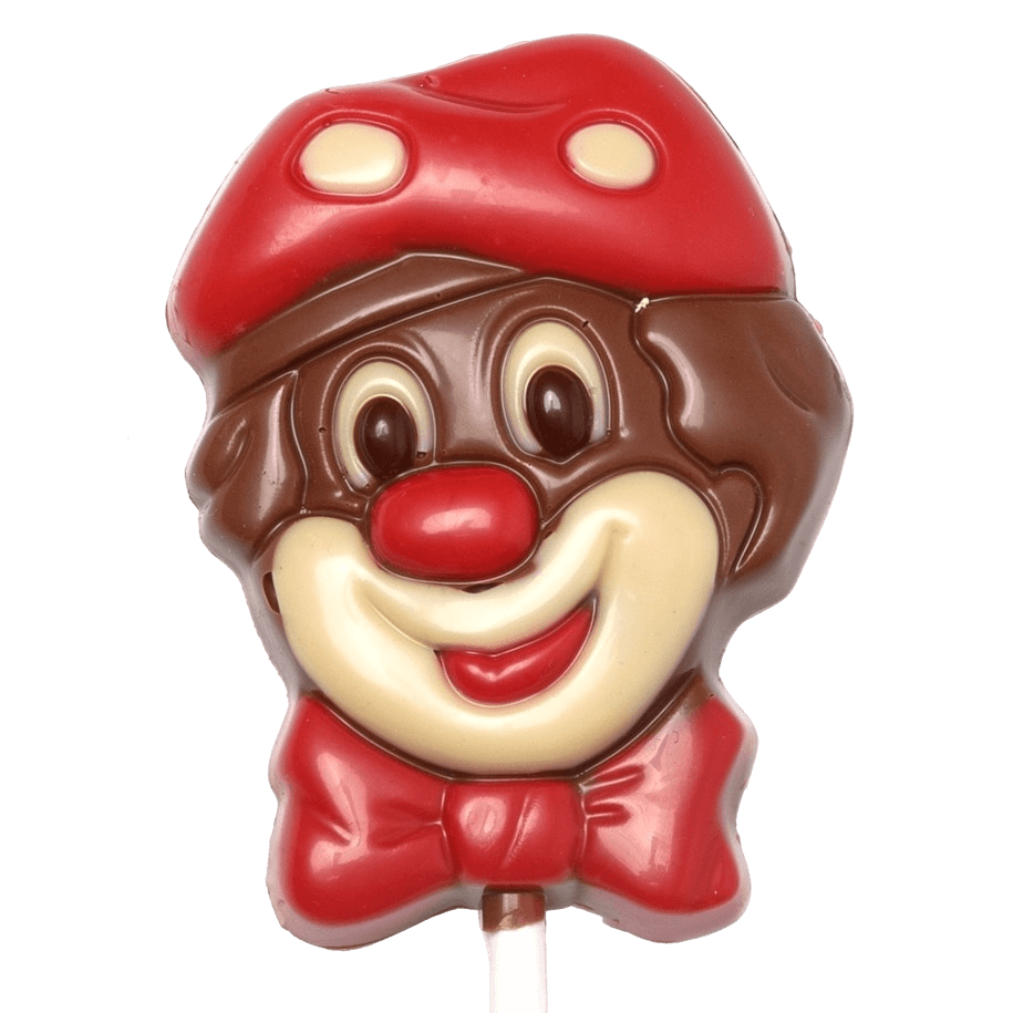 Milk chocolate clown lollipop 30g 5407008476694 The Belgian Chocolate Makers