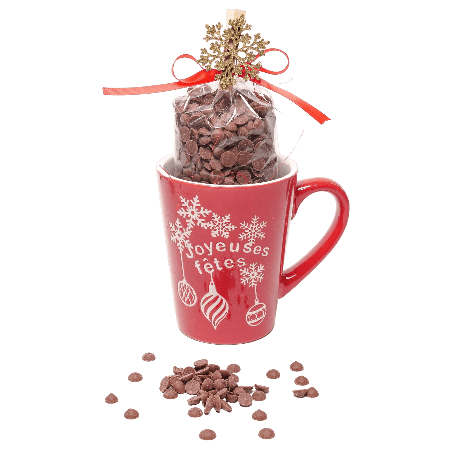 Milk chocolate drops in a festive mug 200g 5407008474812 The Belgian Chocolate Makers