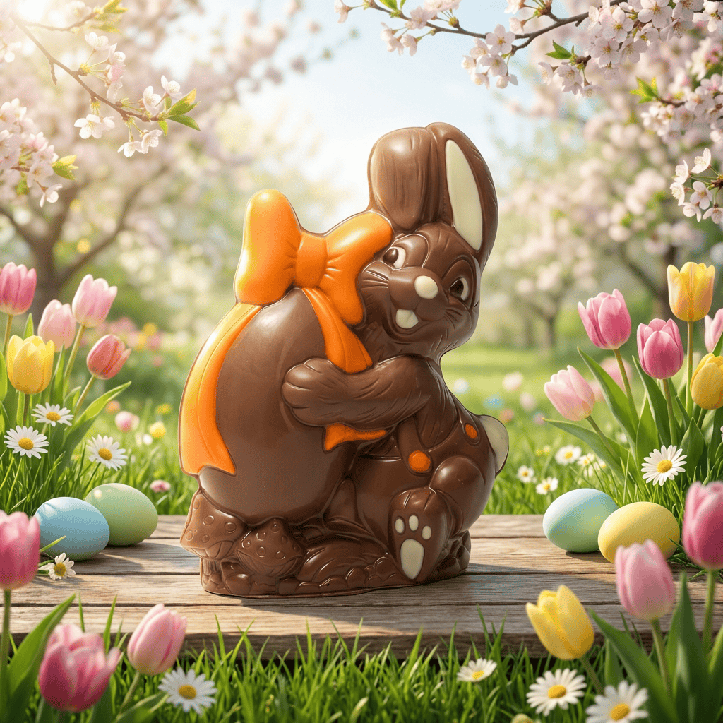 Milk chocolate Easter bunny with gift egg 285g 5407008476205 The Belgian Chocolate Makers
