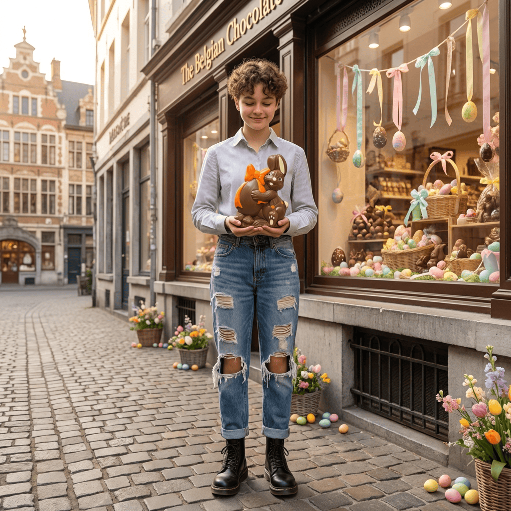 Milk chocolate Easter bunny with gift egg 285g 5407008476205 The Belgian Chocolate Makers