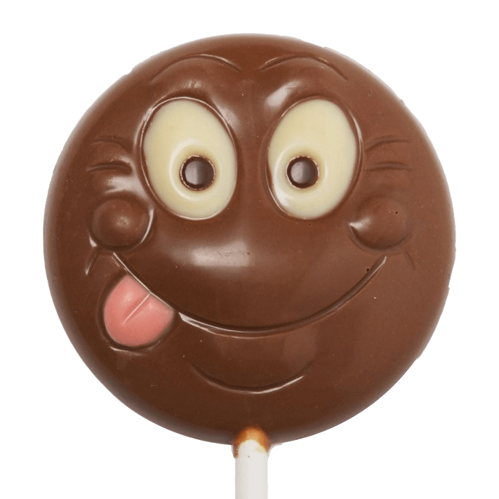 Milk chocolate lollipop smiley 20g 5407008472481 The Belgian Chocolate Makers