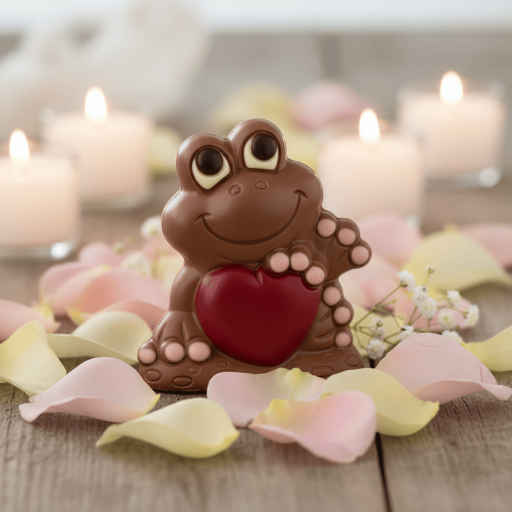 Milk chocolate red heart frog 170g 5407008475000 The Belgian Chocolate Makers