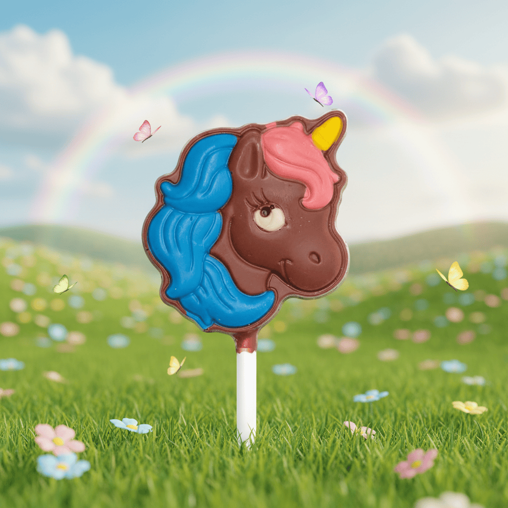 Milk chocolate unicorn lollipop 20g 5407008477684 The Belgian Chocolate Makers