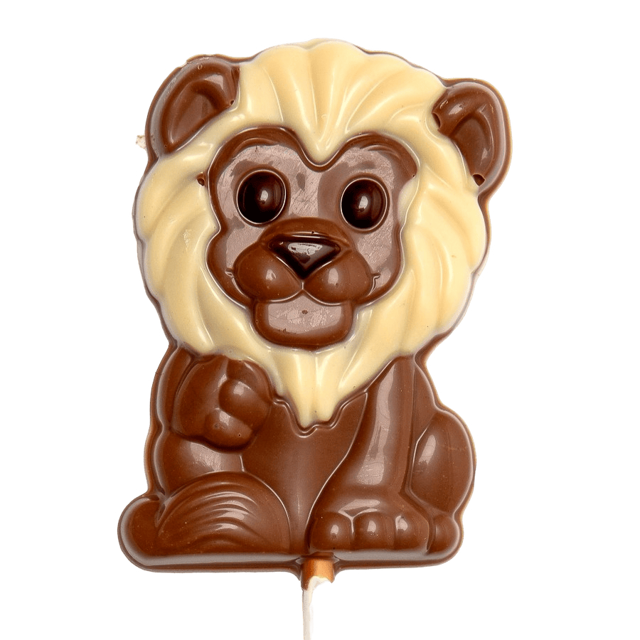 Milk chocolate white mane lion lollipop 25g 5407008477479 The Belgian Chocolate Makers