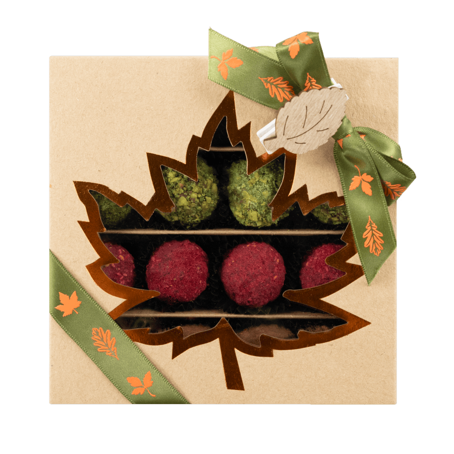 Mix of autumn Belgian truffles in a craft gift box 5407008477585 The Belgian Chocolate Makers