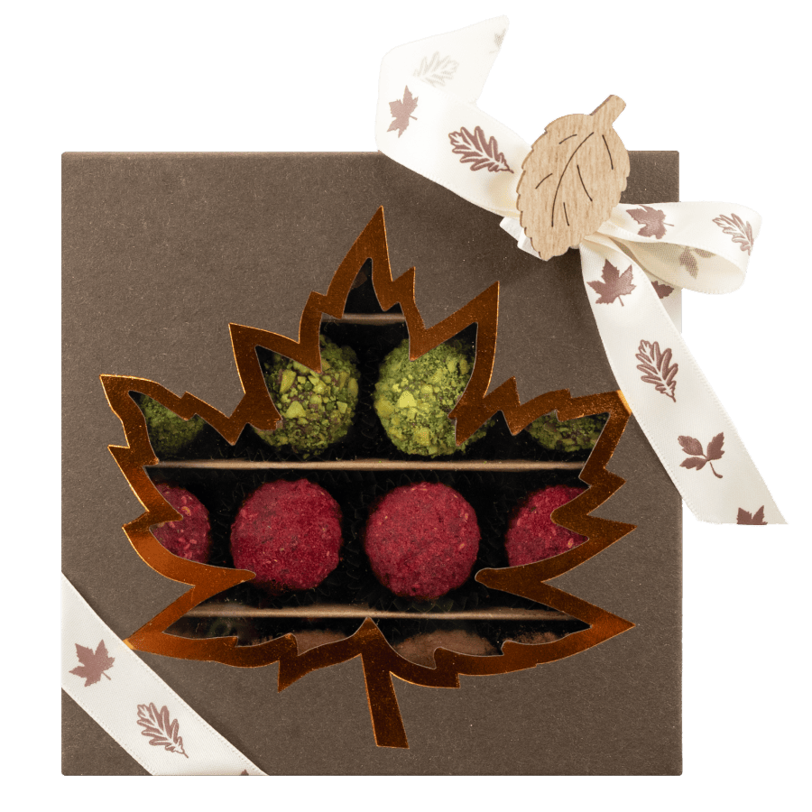 Mix of autumn Belgian truffles in a dark brown gift box 5407008477592 The Belgian Chocolate Makers