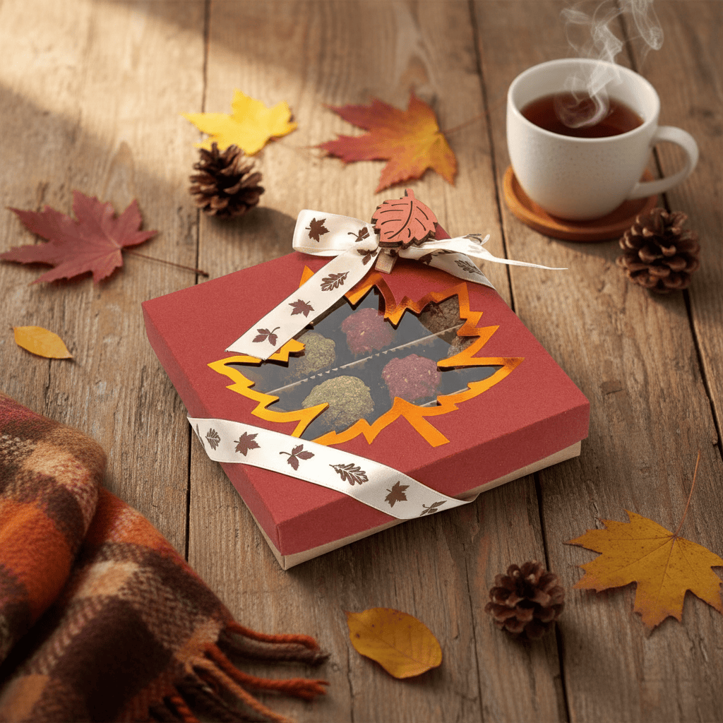 Mix of autumn Belgian truffles in a red gift box 5407008477608 The Belgian Chocolate Makers