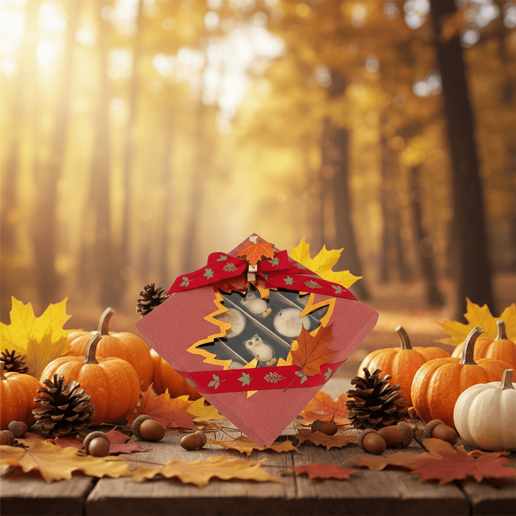 Mix of autumn pralines in a red gift box 5407008477561 The Belgian Chocolate Makers