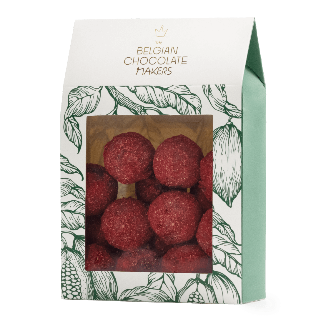 Pouch of Belgian truffles with raspberry coating 160g 5407008471071 The Belgian Chocolate Makers